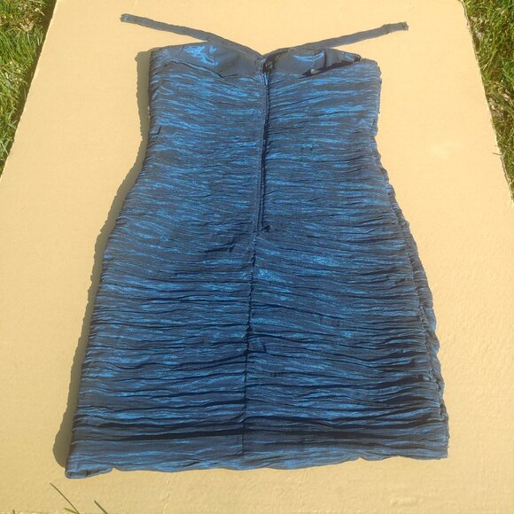 Y2K sapphire blue ruched dress glitter silver sequin halter stra… - Picture 3 of 12